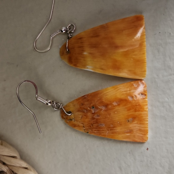 NWOT Native American Navajo Spiny Oyster Shell Slab Earrings 🧡 - Picture 7 of 7